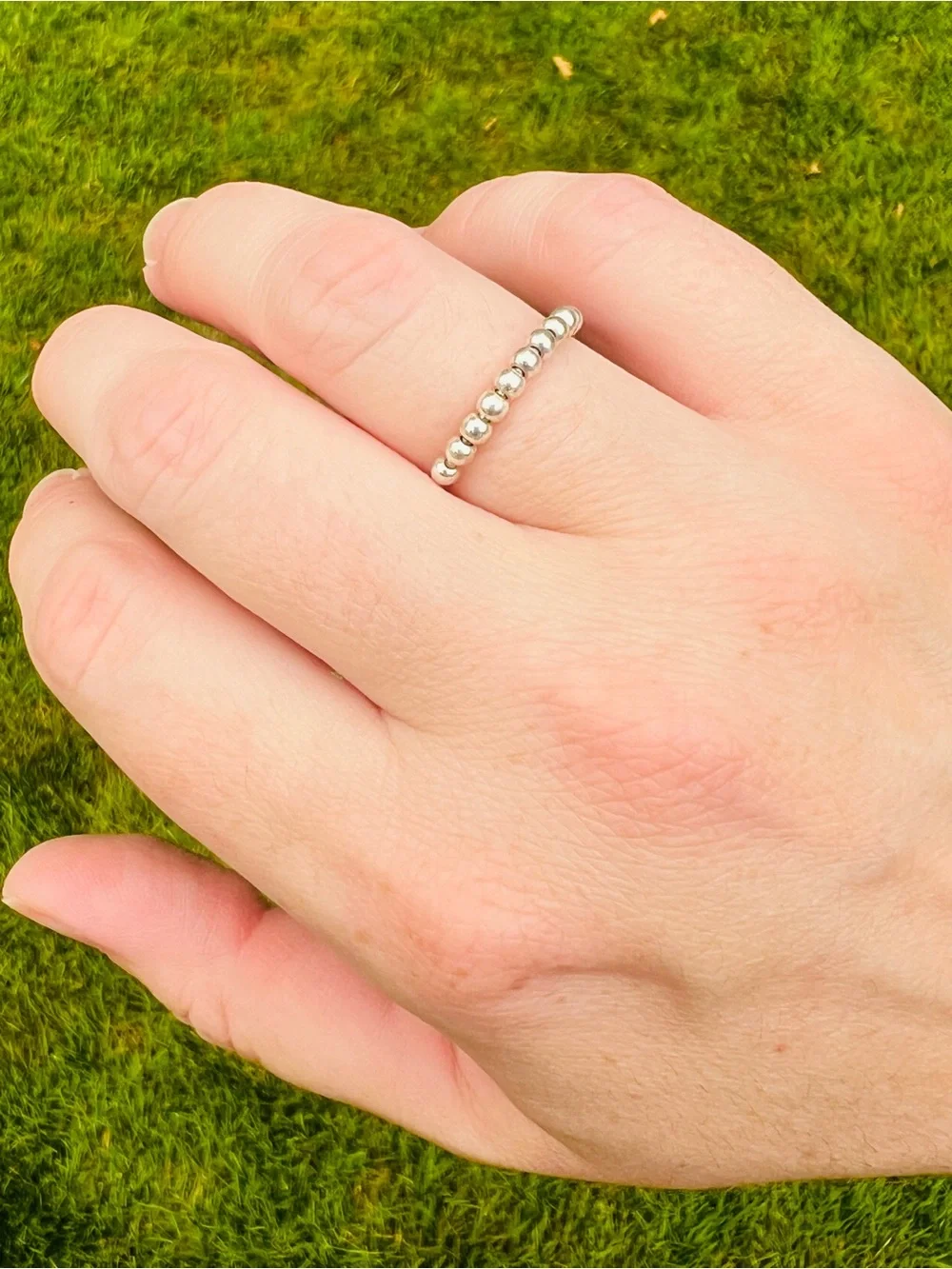 Sterling Silver (925) Beaded Stackable Ring - Approximately Finger Size 7